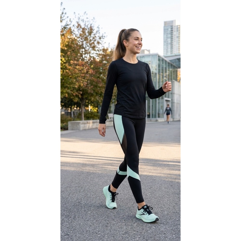 Alala for Pure Barre Black Mint Green Colorblock Mesh panels Leggings Medium